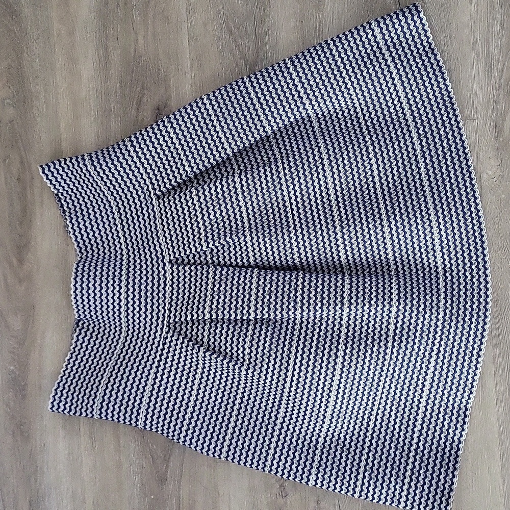 Portmans Pleated Stretch Blue and White Box Pleat Skirt